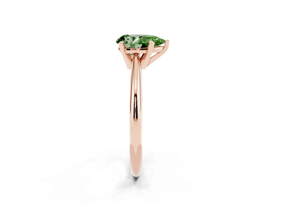Fancy Green Pear Cut Cut Solitaire Ring with Four-Prong Setting on a Classic Band Rose gold