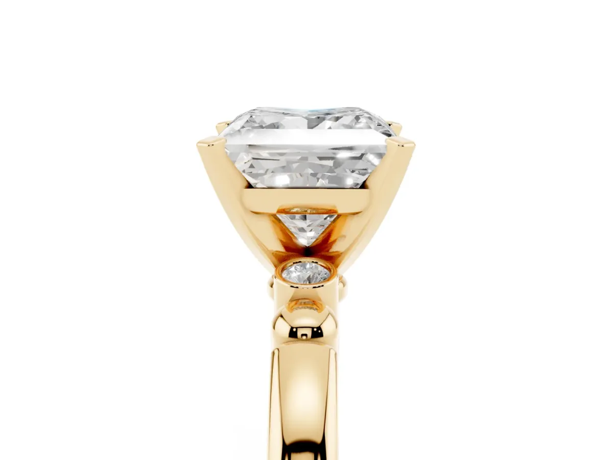 Princess Cut Solitaire Beaded Band with Four-Prong Setting Yellow gold