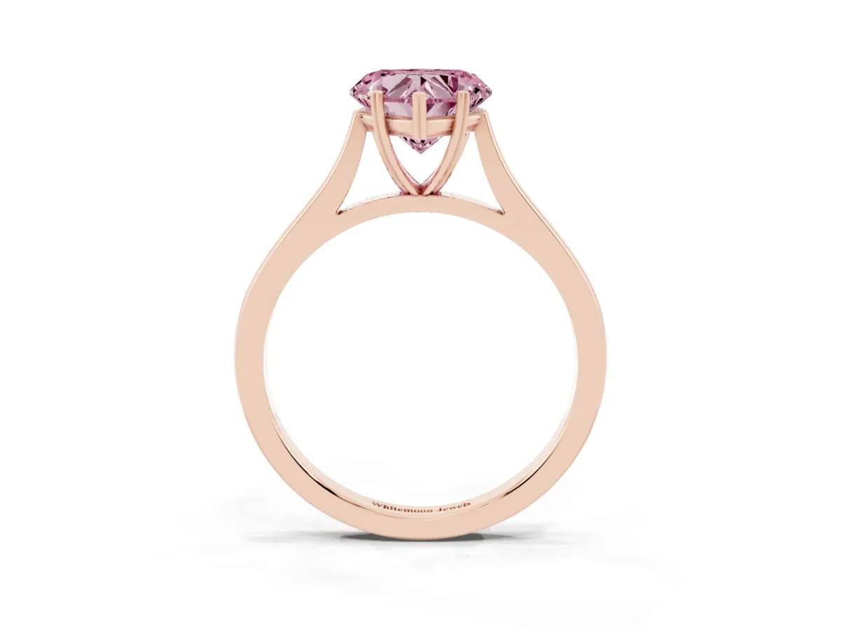 Fancy Pink Heart Cut Solitaire Heart Prong Engagement Ring with Tapered Band Rose gold