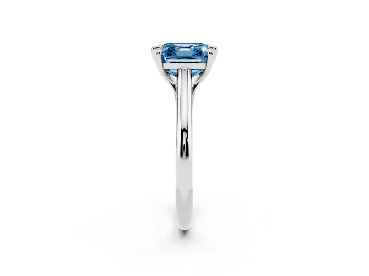 Fancy Blue Asscher Cut Solitaire Engagement Ring with Six-Prong Setting and Classic Band Silver