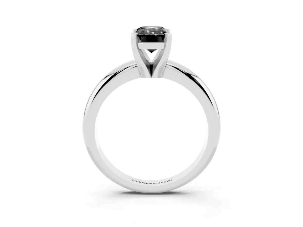 Fancy Black Emerald Cut Diamond Solitaire Engagement Ring with Round Band and Four-Prong Setting Platinum