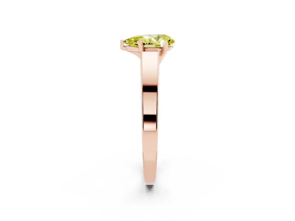 Fancy Yellow Pear Cut Solitaire Engagement Ring with Four-Prong Setting and Tapered Band Rose gold