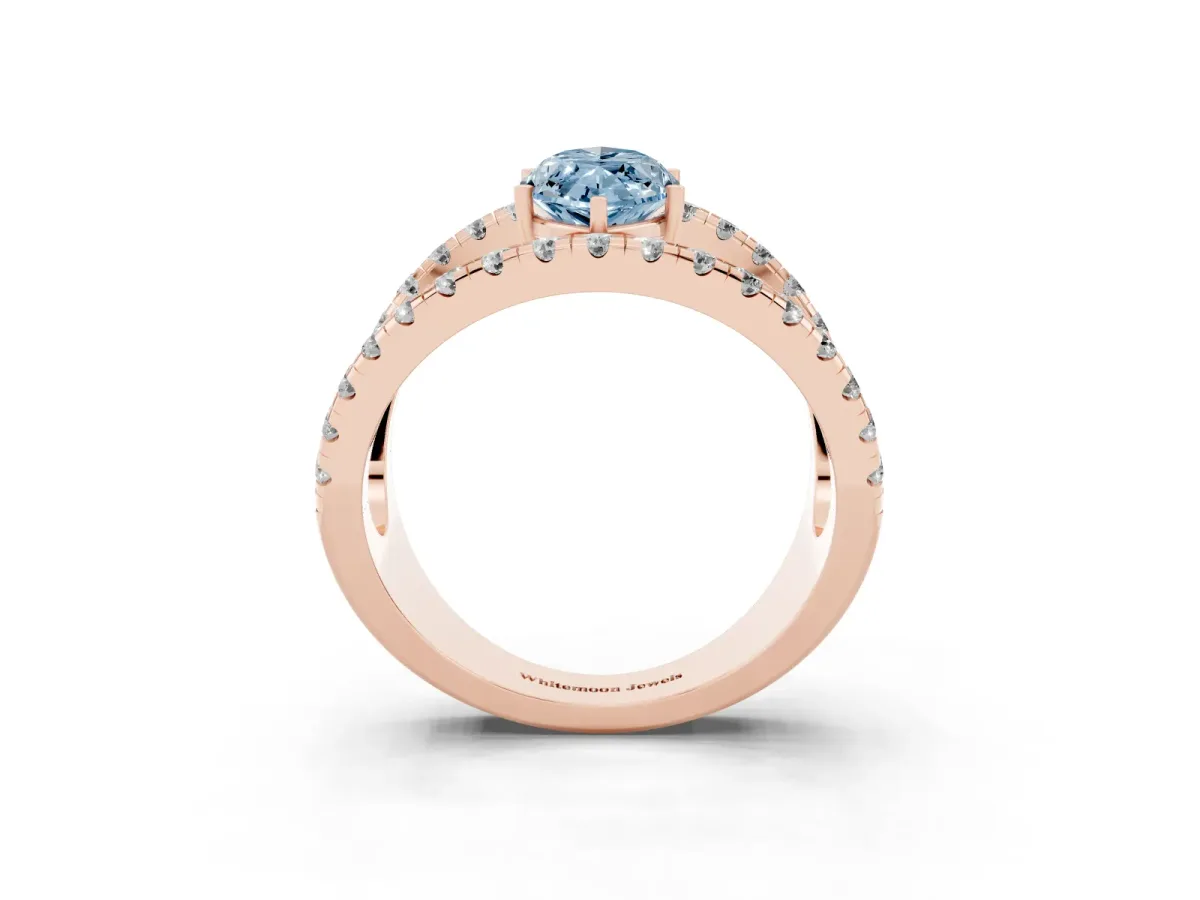 Fancy Blue Marquise Cut Solitaire Split Shank Pave Diamond Ring Rose gold