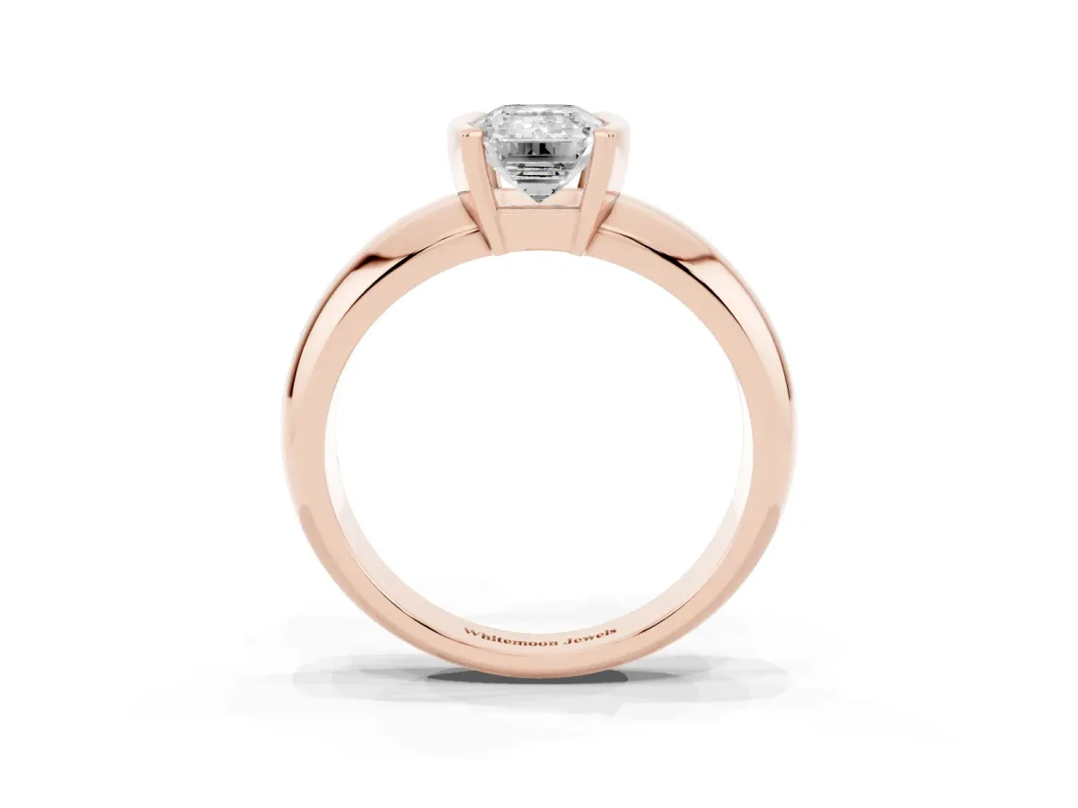 Emerald Cut Solitaire Tension Set Diamond Ring with Wide Band Rose gold