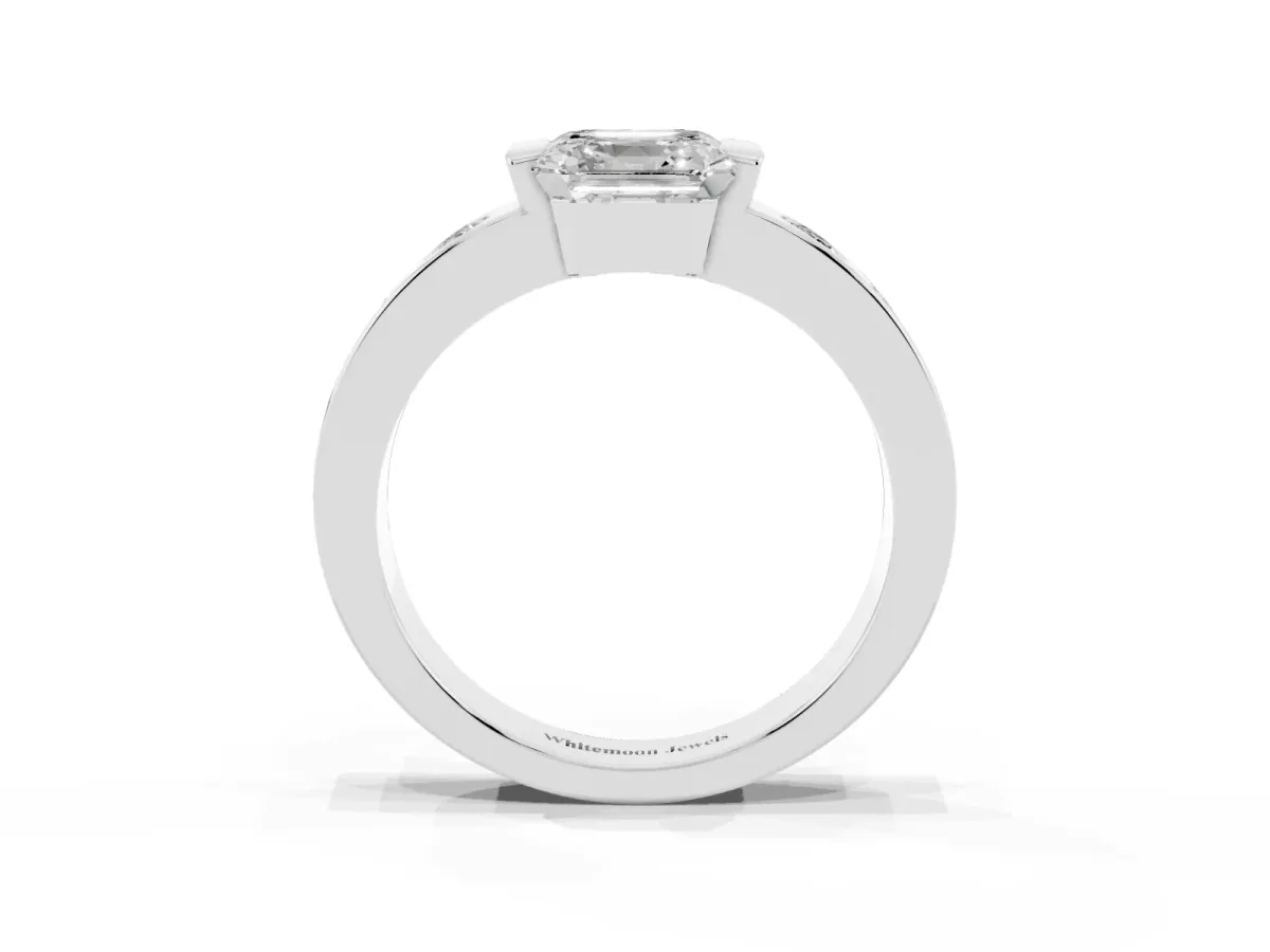 Asscher Cut Brilliant Channel-Set Diamond Ring with Bezel Prong Setting Silver