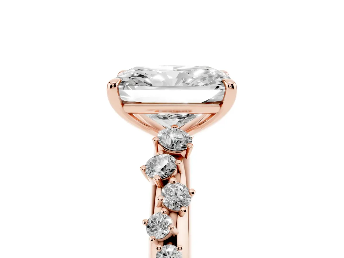 Radiant Cut Diamond Cluster Prong-Set Solitaire Ring Rose gold