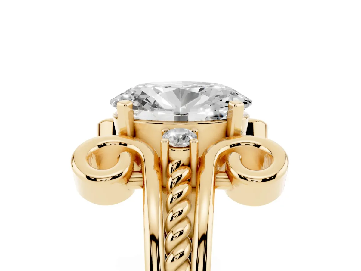Oval Cut Solitaire Twisted Band Scroll Prong Ring Yellow gold