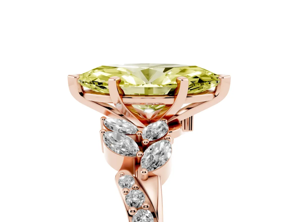 Fancy Yellow Marquise Cut Solitaire Marquise Twist Band with Six-Prong Setting Rose gold