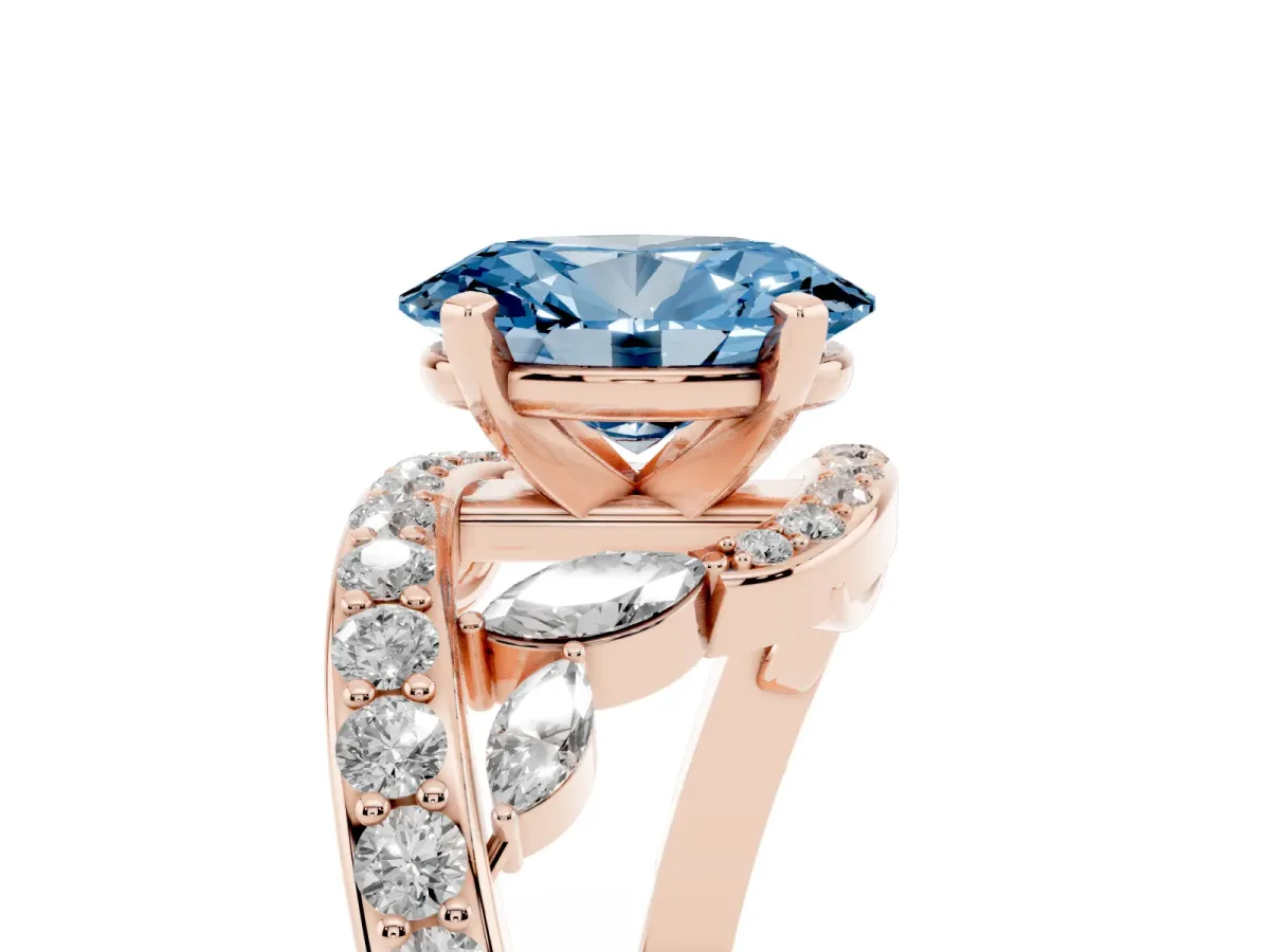 Fancy Blue Oval Cut Solitaire with Pavé Twist Band and Four-Prong Setting Rose gold
