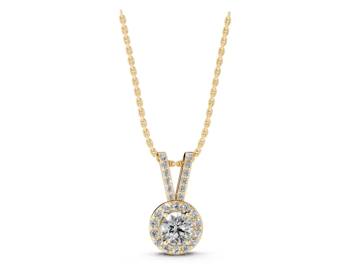 Round Halo Pendant with Prong Setting Yellow gold