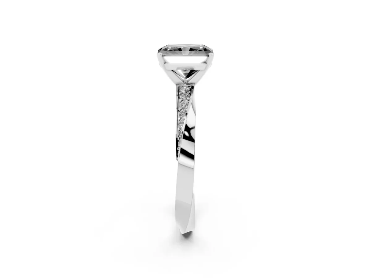Fancy Black Radiant Cut Diamond Engagement Ring with Side Stone Accents and Four-Prong Setting Silver