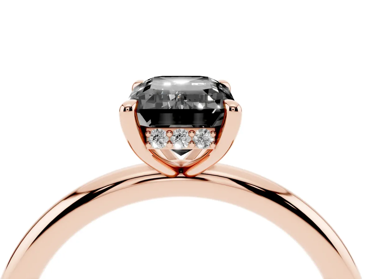 Fancy Black Emerald Cut Diamond Solitaire Ring with Thin Band and Four-Prong Setting Rose gold