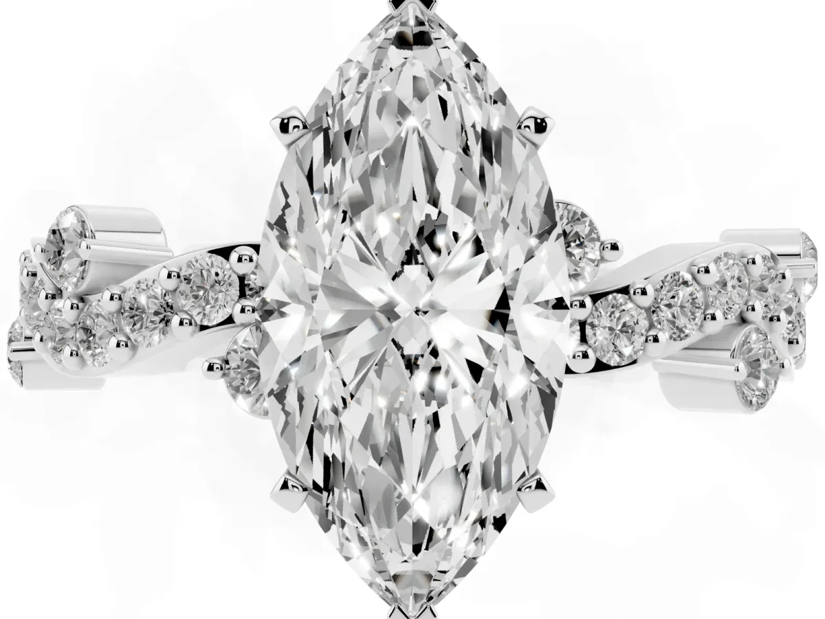 Marquise Cut Cut Solitaire Diamond Twisted Band with Pave Setting Platinum