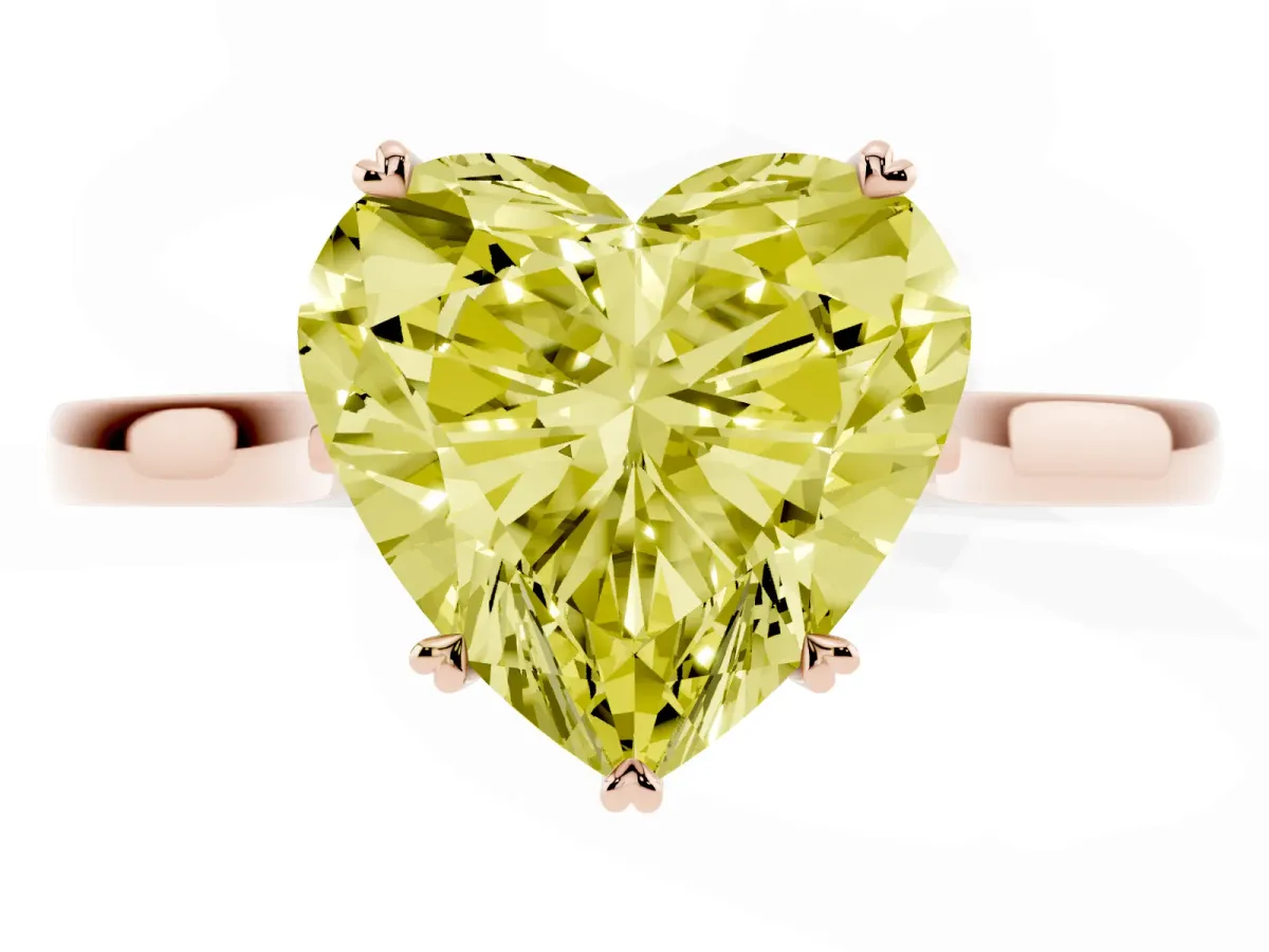 Fancy Yellow Heart Cut Solitaire Heart Prong Engagement Ring with Tapered Band Rose gold