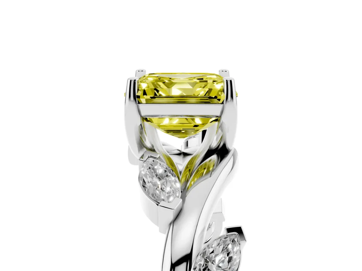 Fancy Yellow Asscher Cut Solitaire Twisted Band Marquise Accent Prong Setting Ring Platinum
