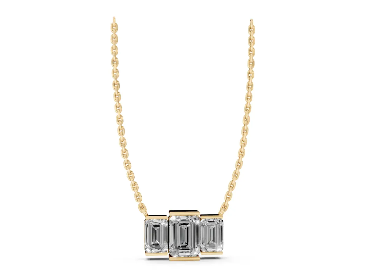 Emerald Cut Three-Stone Bar Pendant with Bar Prong Setting Yellow gold