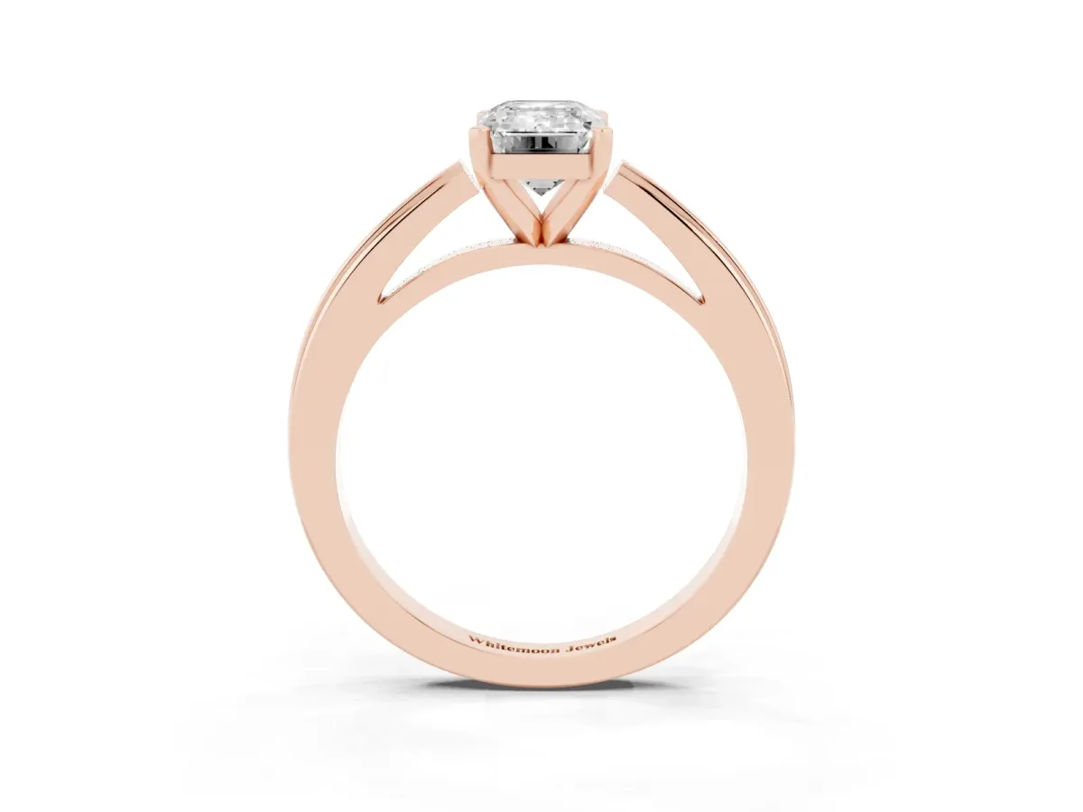 Emerald Cut Solitaire Diamond Ring with Four-Prong Setting and Classic Band Rose gold