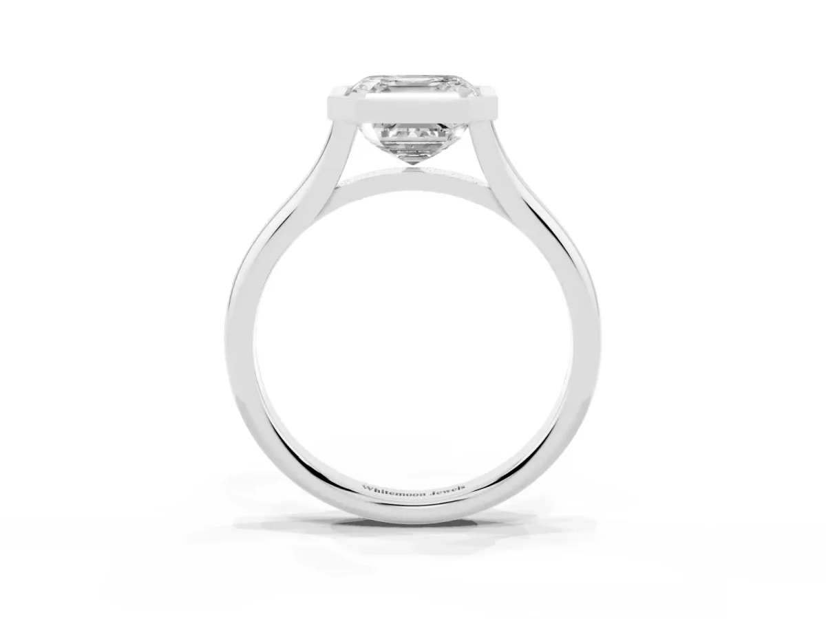 Bezel Set Asscher Cut Cut Solitaire Ring with Tapered Band Silver