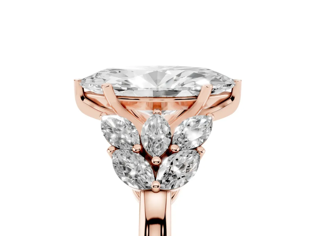 Marquise Cut Diamond Cluster Leaf Design Ring with Prong Setting Rose gold