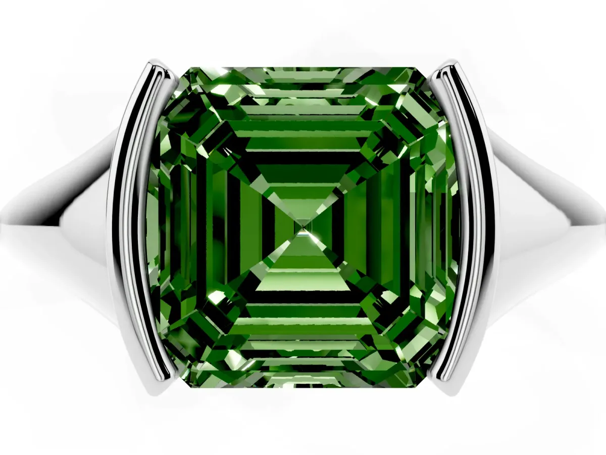 Fancy Green Asscher Cut Solitaire Tension Set Diamond Ring Platinum