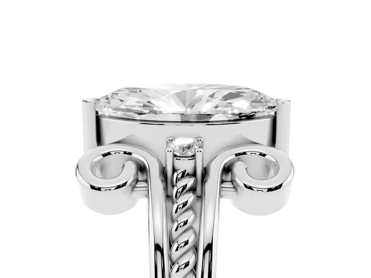 Marquise Cut Solitaire Twisted Band Scroll Prong Ring White gold