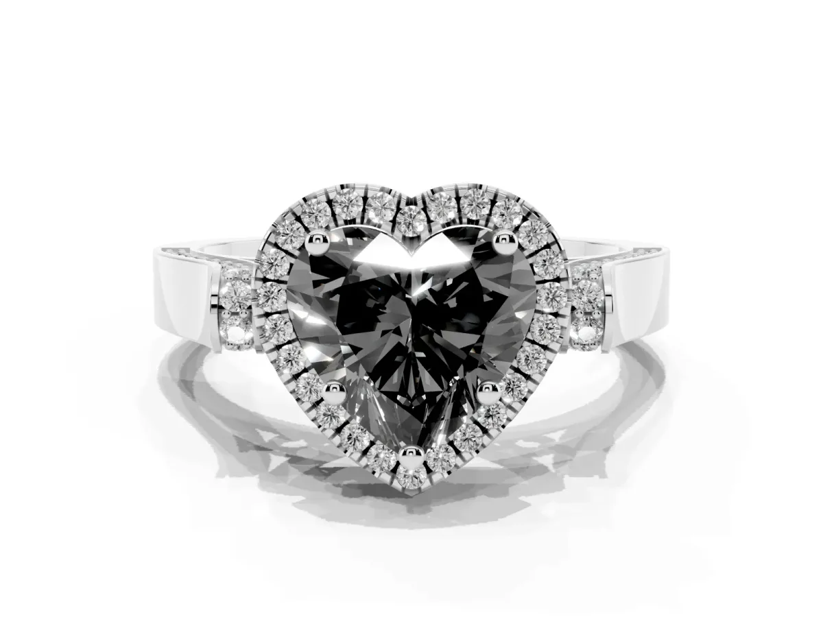 Fancy Black Heart Cut Halo Round Diamond Twist Band with Four-Prong Setting Platinum