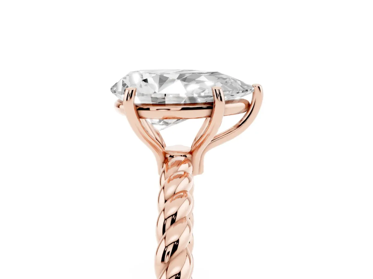 Pear Cut Solitaire Twist Band Ring with Four-Prong Setting Rose gold