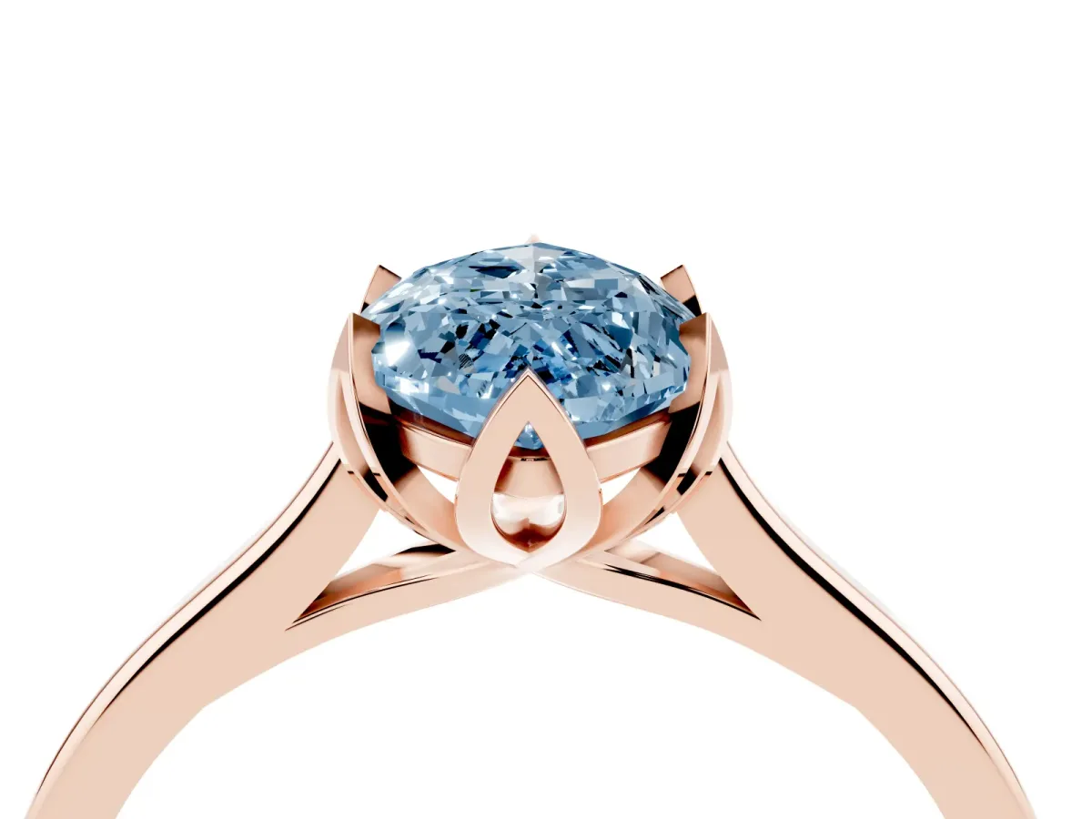 Fancy Blue Marquise Cut Diamond Solitaire Ring with Flower Prong Setting and Classic Band Rose gold