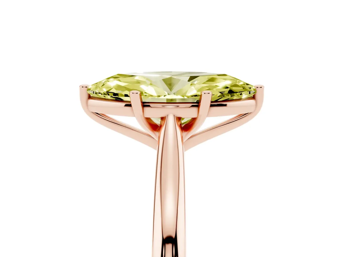 Fancy Yellow Marquise Cut Cut Solitaire Ring with Cathedral Band and Four-Prong Setting Rose gold