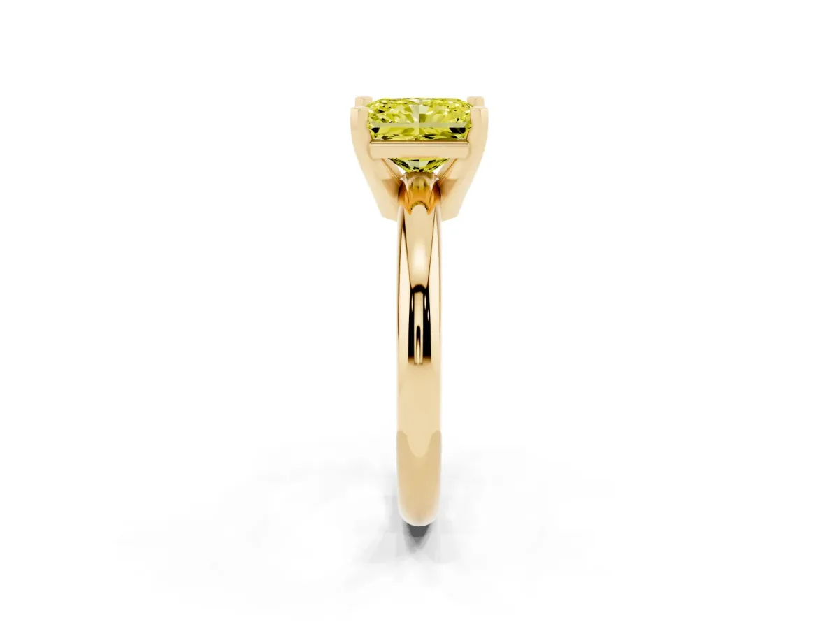 Fancy Yellow Radiant Cut Diamond Solitaire Engagement Ring with Round Band and Four-Prong Setting Yellow gold