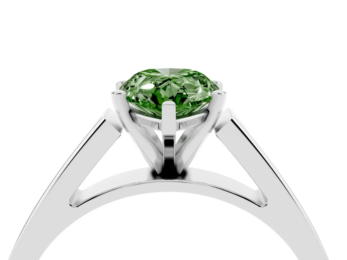 Fancy Green Pear Cut Solitaire Engagement Ring with Four-Prong Setting and Tapered Band Silver