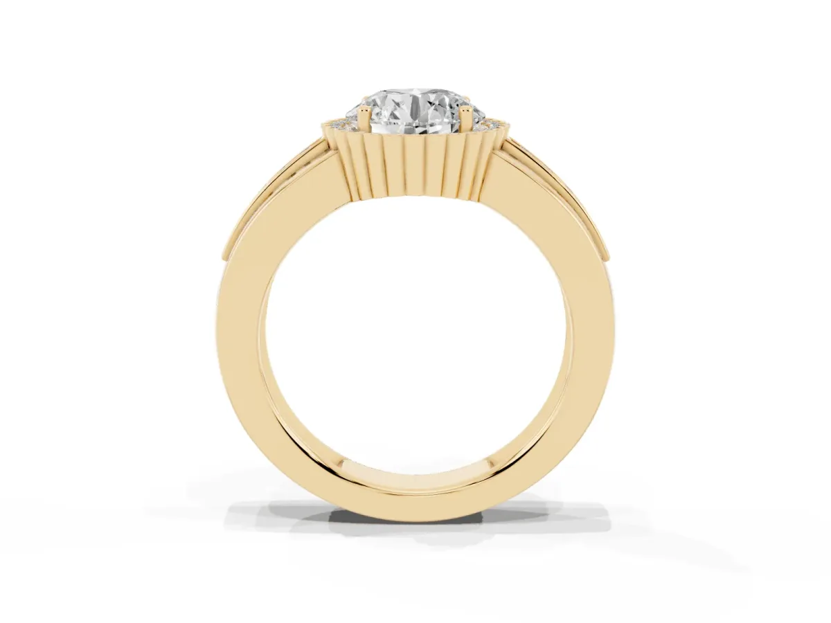 Round Cut Cut Halo Pave Band Four-Prong Ring Yellow gold