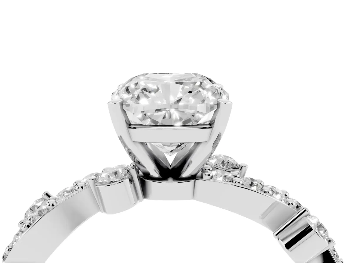 Cushion Cut Cut Solitaire Diamond Twisted Band with Pave Setting Platinum