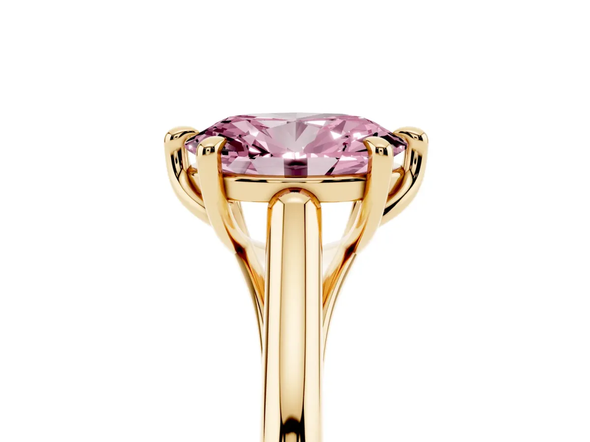Fancy Pink Oval Cut Solitaire Engagement Ring with Six-Prong Setting and Classic Band Yellow gold