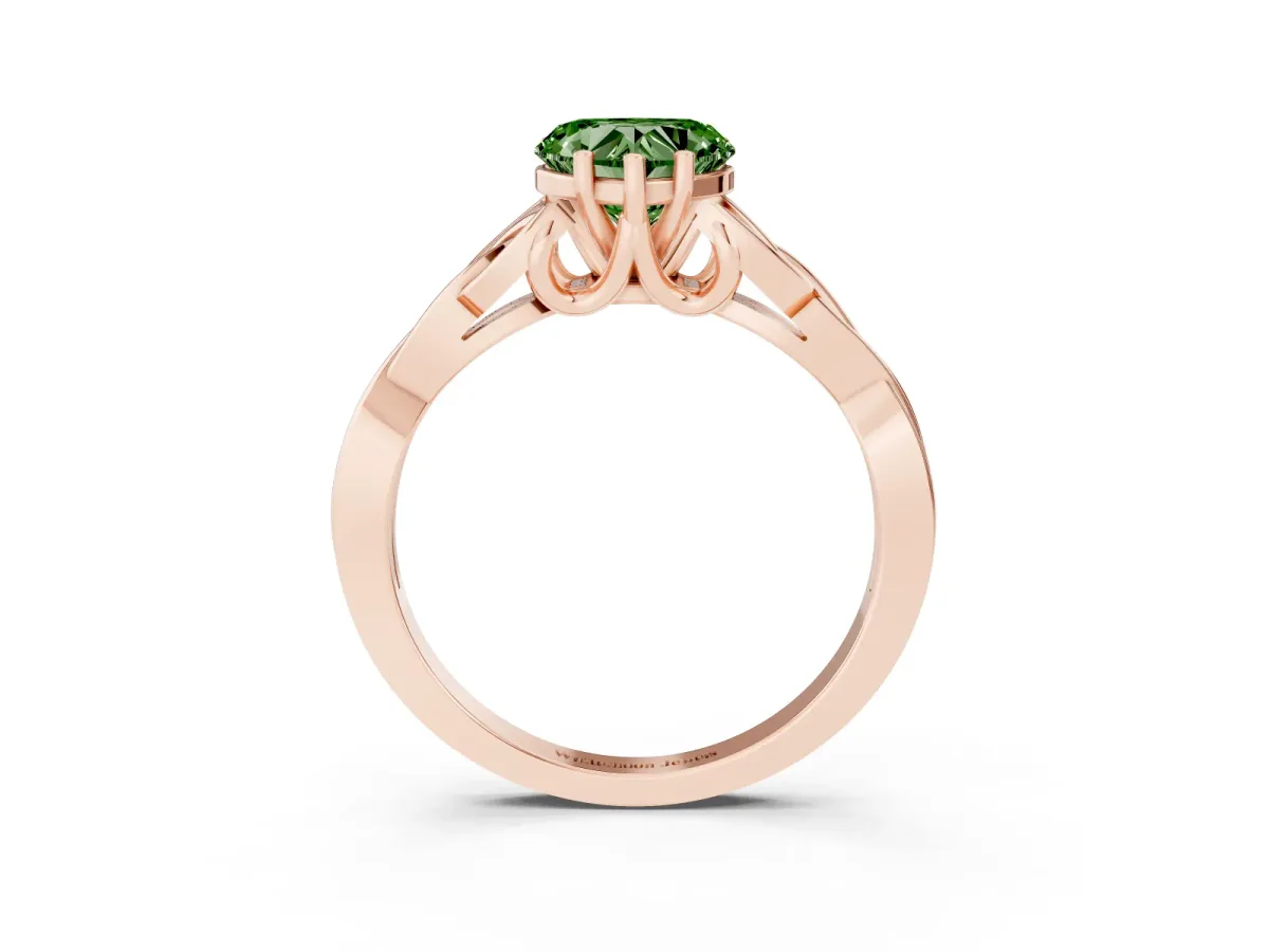 Fancy Green Heart Cut Diamond Solitaire Engagement Ring with Celtic Knot Band and Four-Prong Setting Rose gold