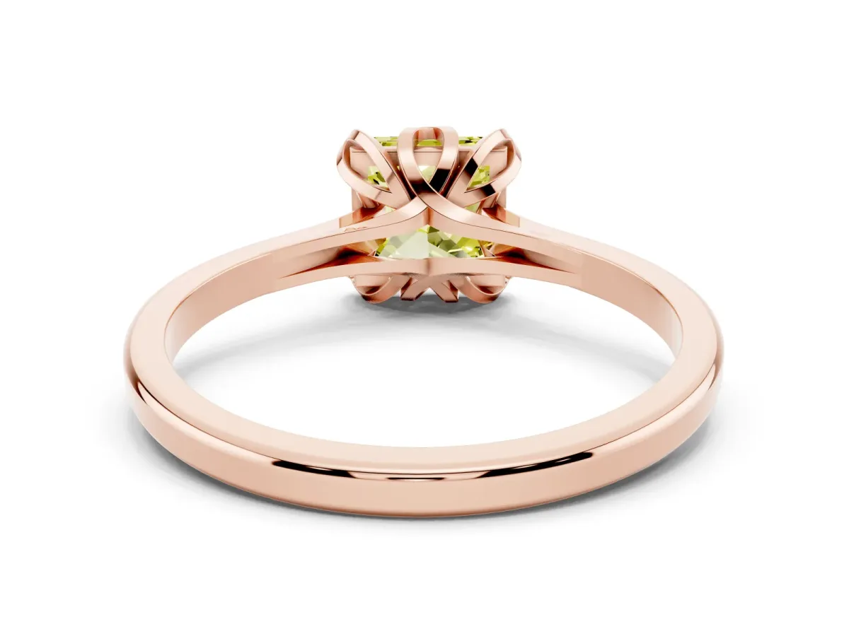 Fancy Yellow Princess Cut Diamond Solitaire Ring with Flower Prong Setting and Classic Band Rose gold