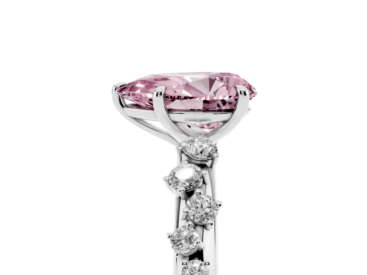 Fancy Pink Pear Cut Diamond Cluster Prong-Set Solitaire Ring White gold