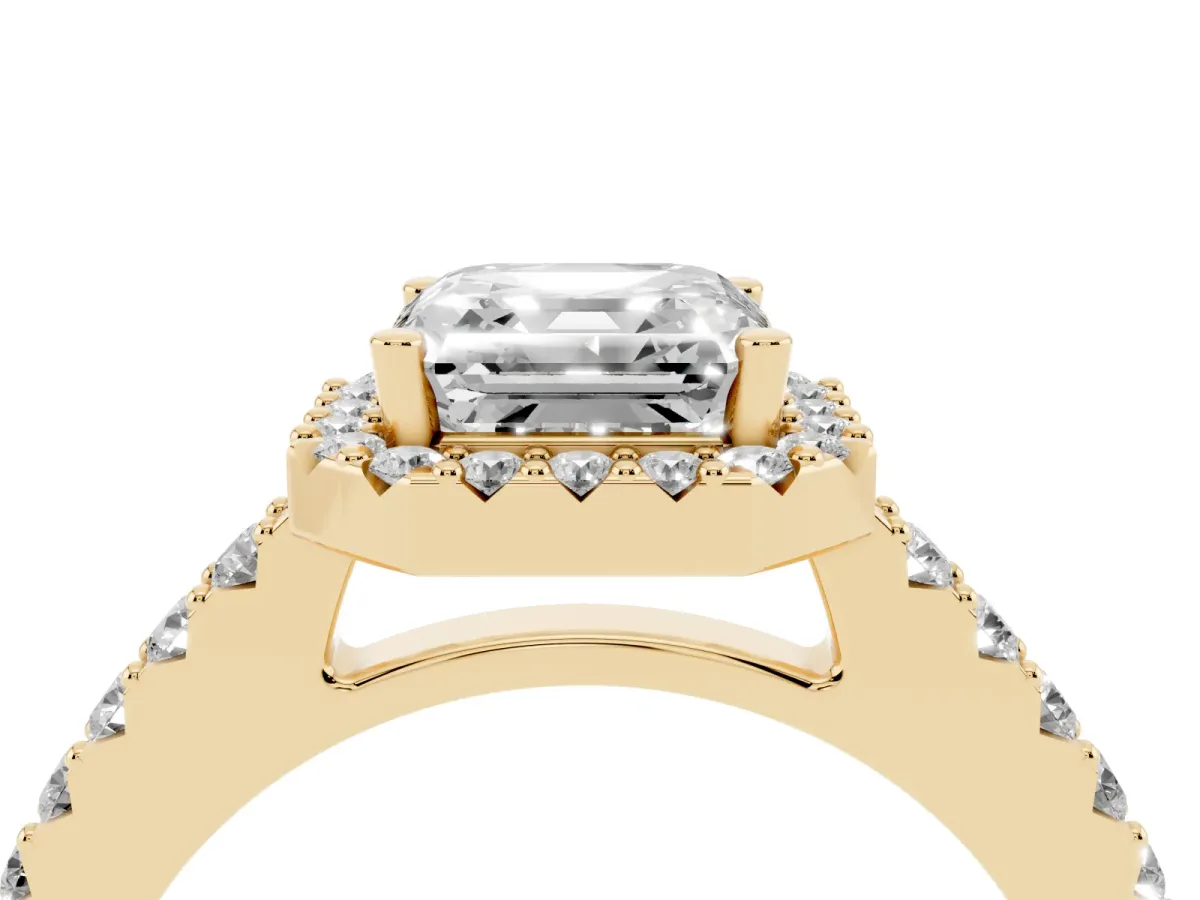 Asscher Cut Halo Diamond Pavé Solitaire Ring Yellow gold