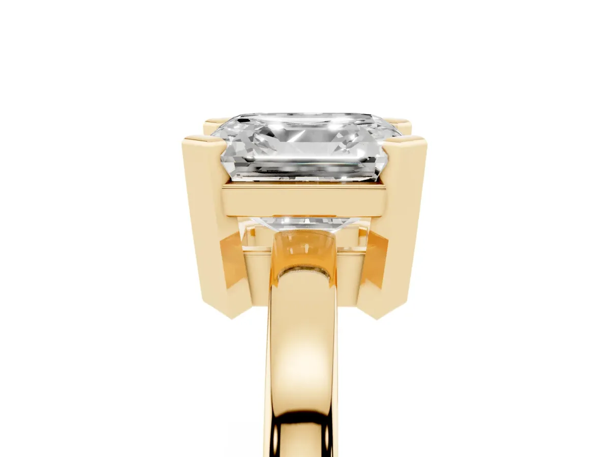 Asscher Cut Cut Solitaire Ring with Four-Prong Setting and Classic Band Yellow gold