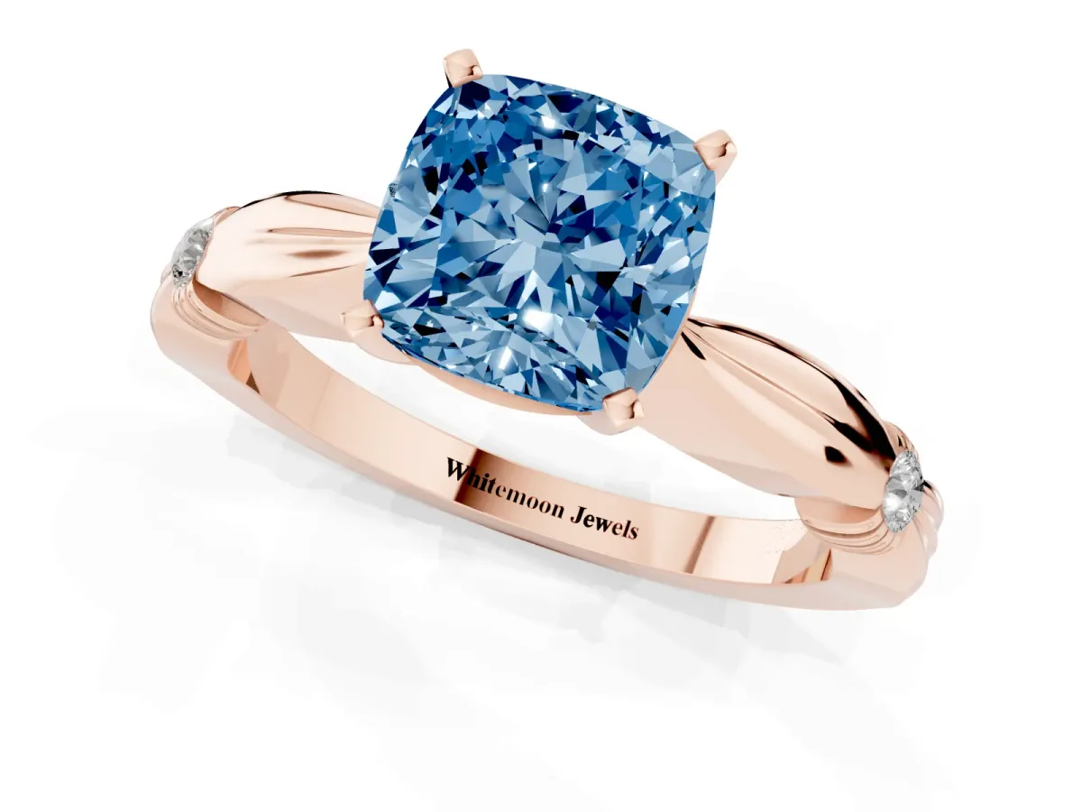 Fancy Blue Cushion Cut Solitaire Diamond Twisted Band with Four-Prong Setting Rose gold