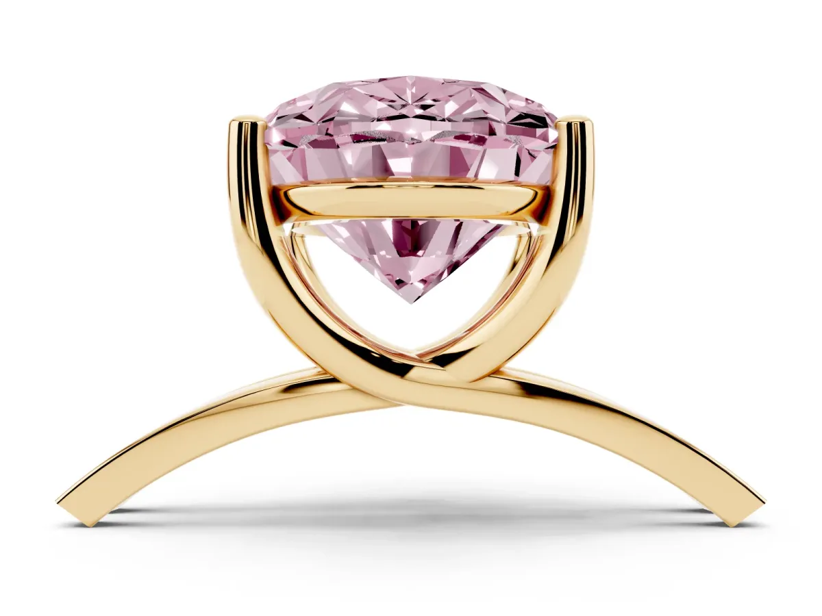 Fancy Pink Oval Cut Cut Diamond Solitaire Engagement Ring with Tapered Plain Band and Four-Prong Setting Yellow gold
