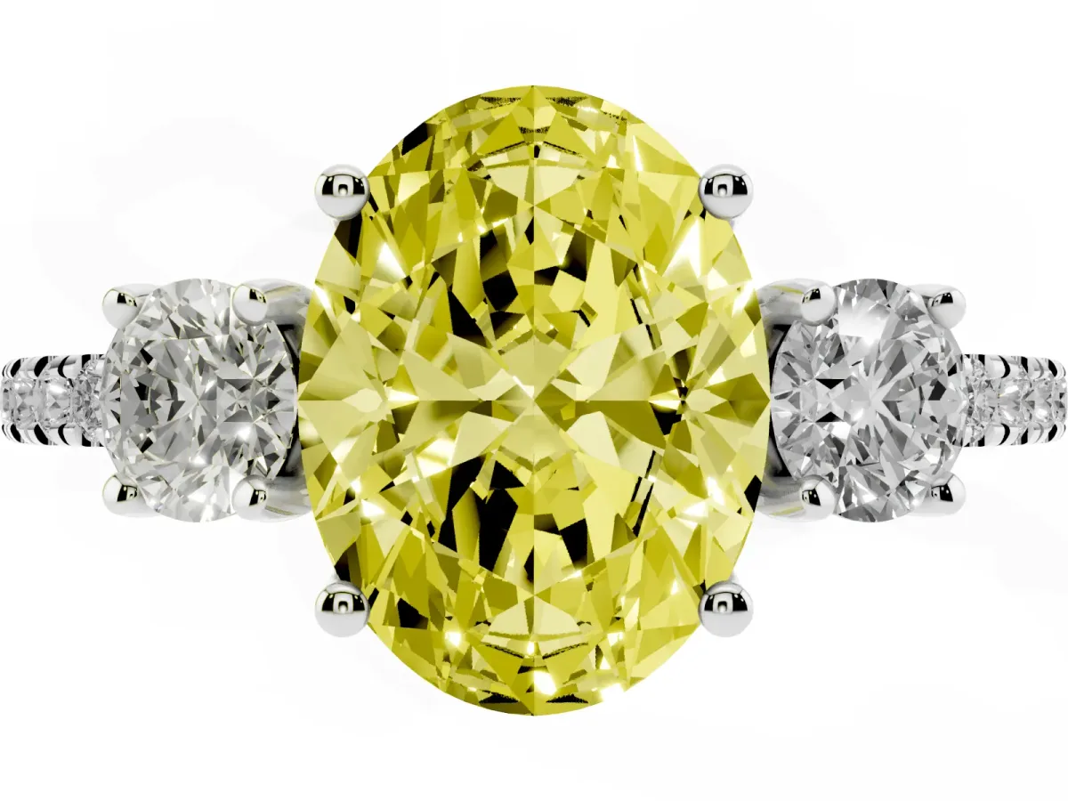 Fancy Yellow Three-Stone Oval Cut Cut Diamond Pavé Band with Prong Setting Silver