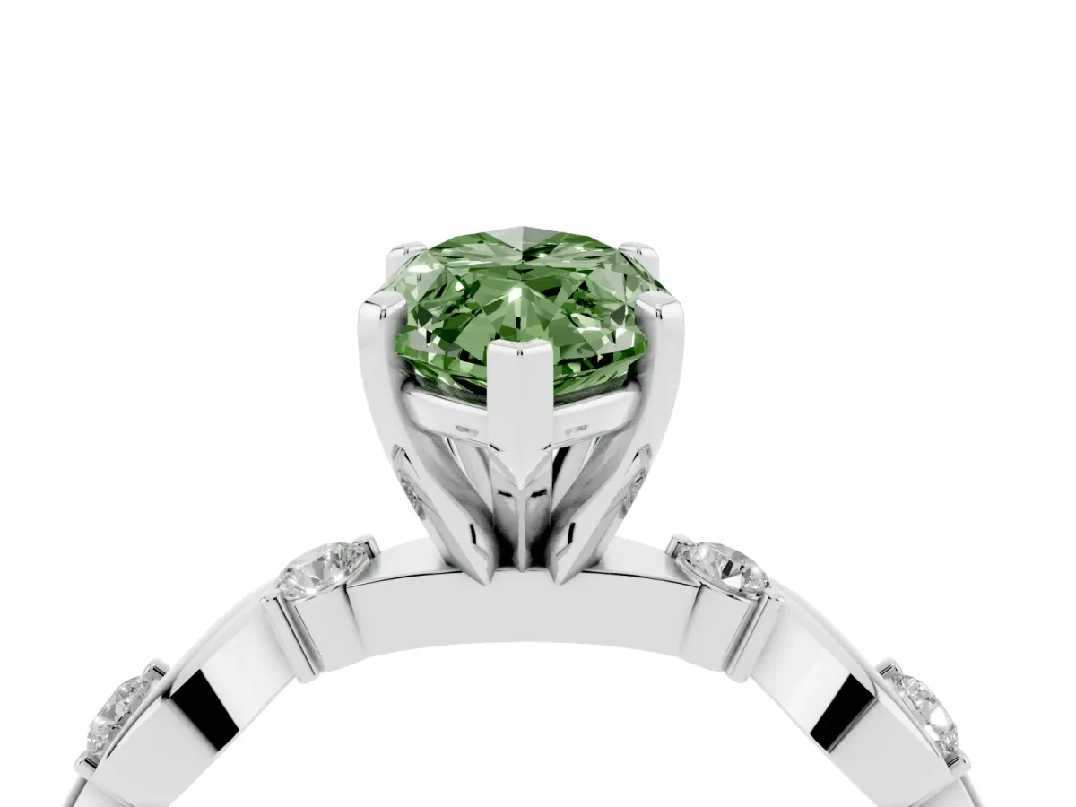 Fancy Green Marquise Cut Diamond Solitaire Twisted Band with Round Accents and Prong Setting Silver