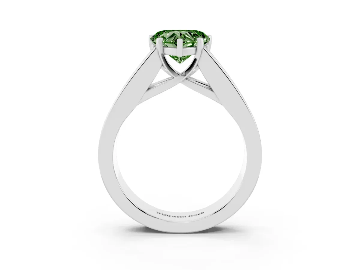 Fancy Green Heart Cut Cut Channel Set Solitaire Ring with Four-Prong Setting Silver