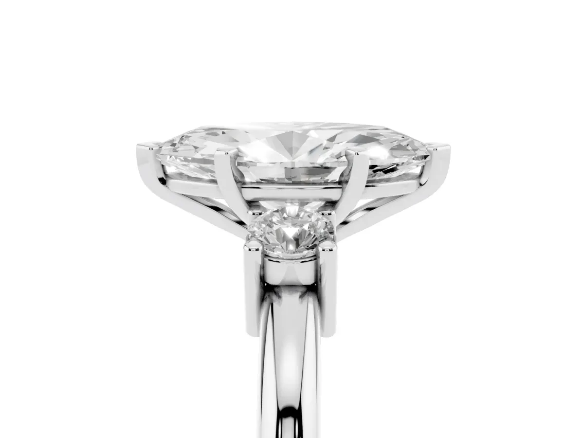 Three-Stone Marquise Cut Cut Diamond Solitaire with Prong Setting and Classic Band Silver