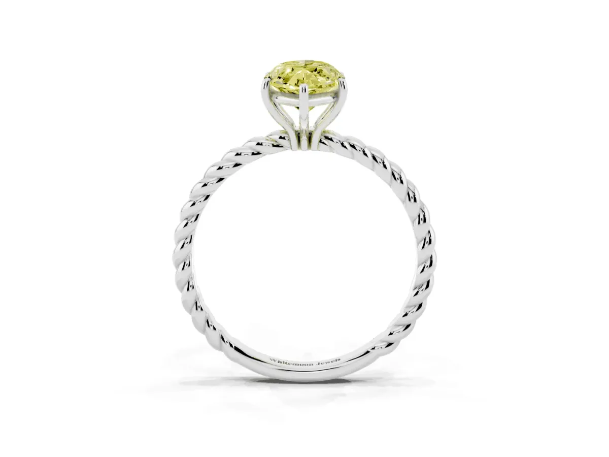 Fancy Yellow Marquise Cut Solitaire Twist Band Ring with Four-Prong Setting Platinum