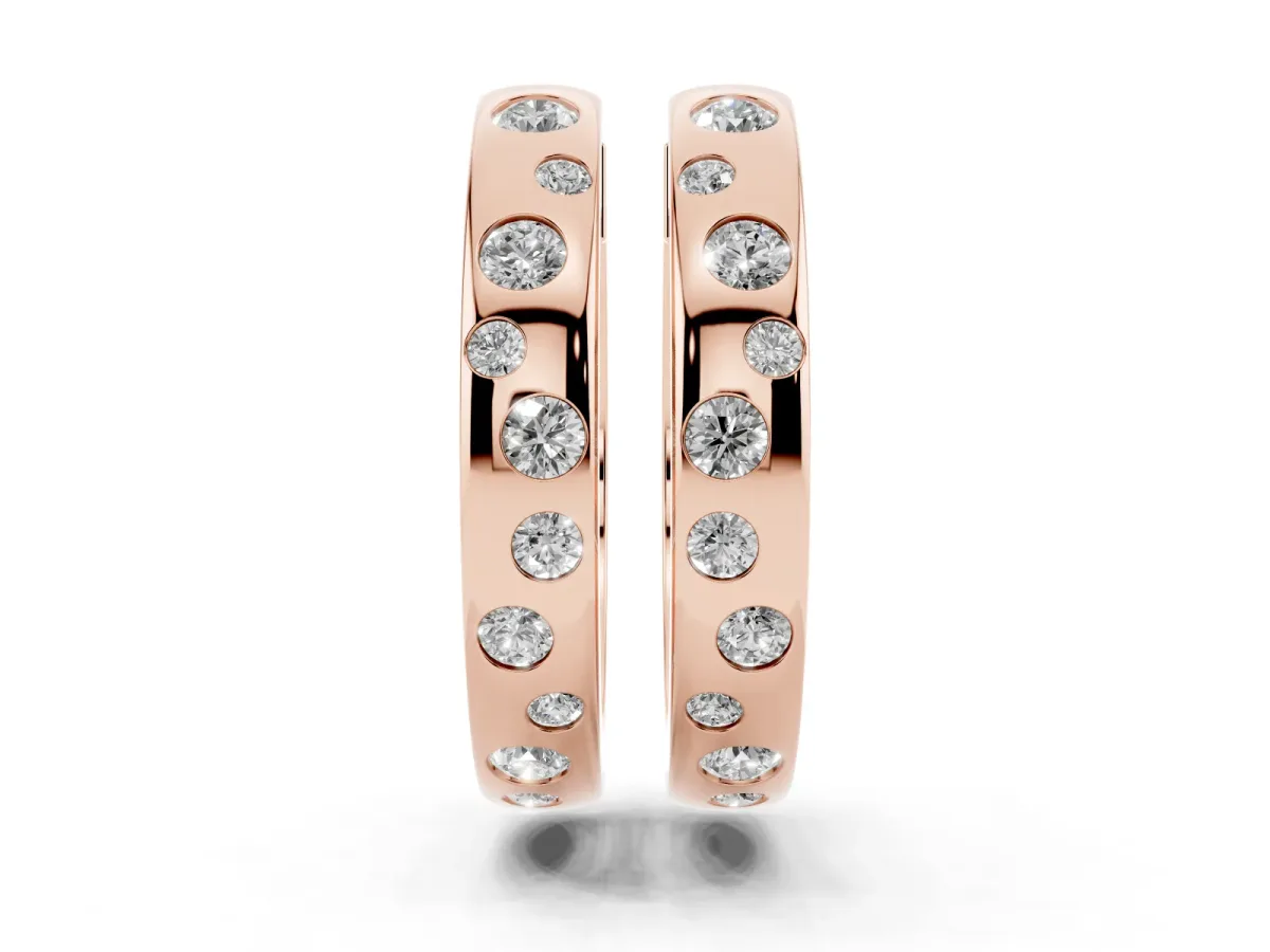 Round Diamond Mosaic Hoop Earrings Rose gold