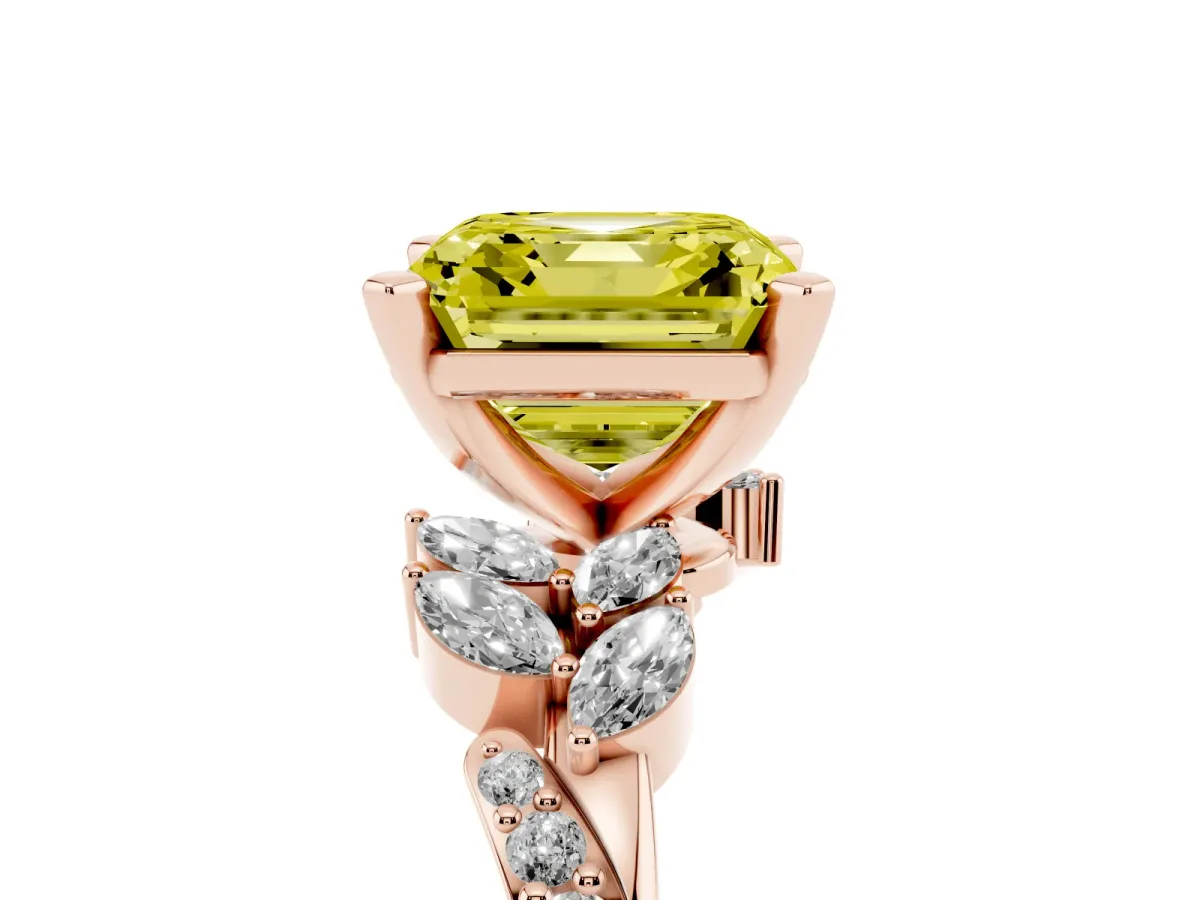Fancy Yellow Asscher Cut Solitaire Marquise Twist Band with Six-Prong Setting Rose gold
