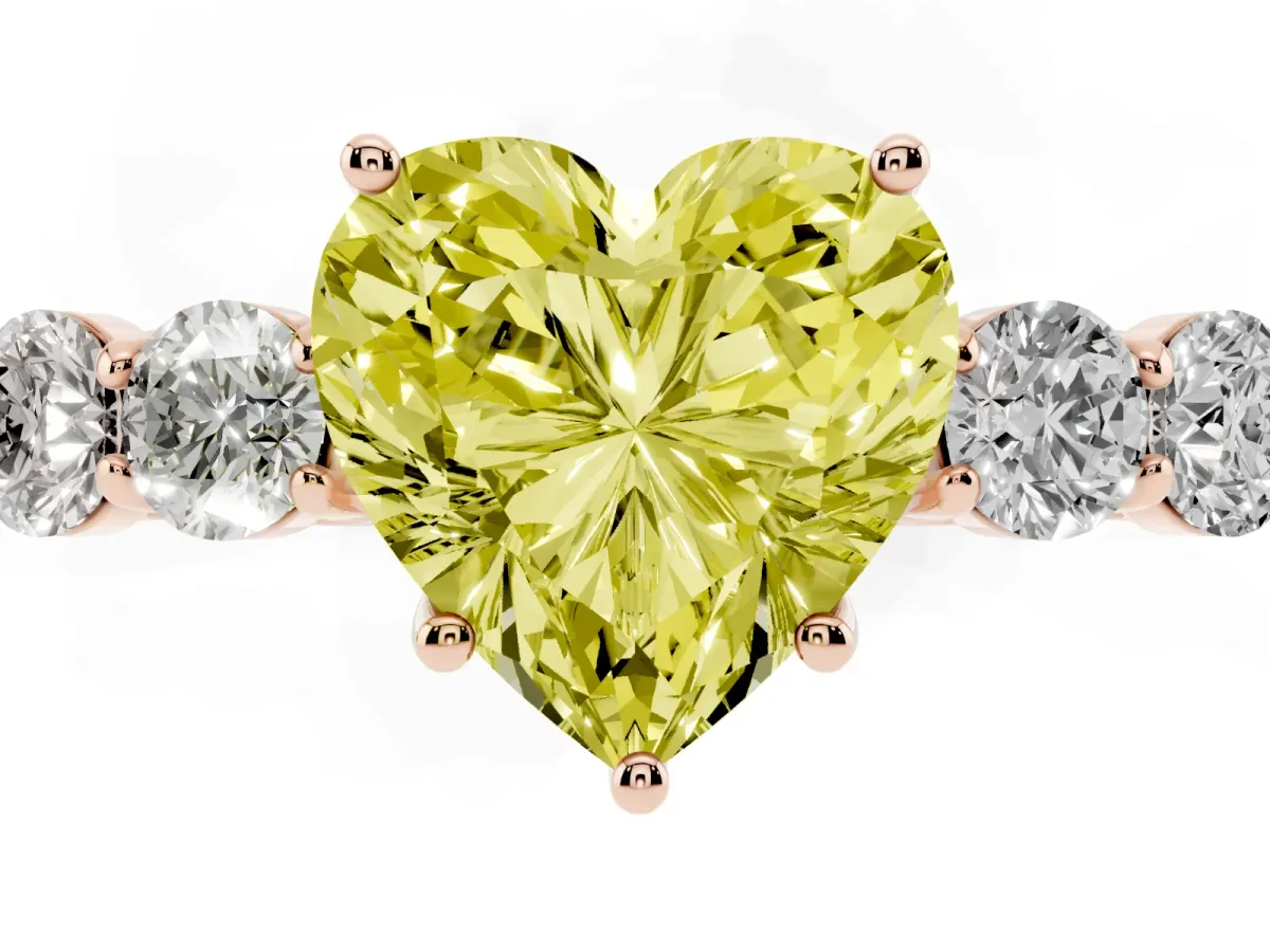 Fancy Yellow Heart Cut Cut Diamond Five-Stone Prong Set White Gold Ring Rose gold