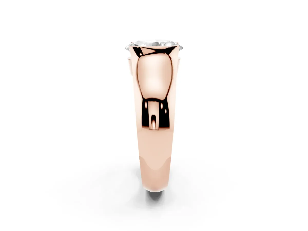 Oval Cut Solitaire Bezel Set Diamond Ring with Wide Band Rose gold